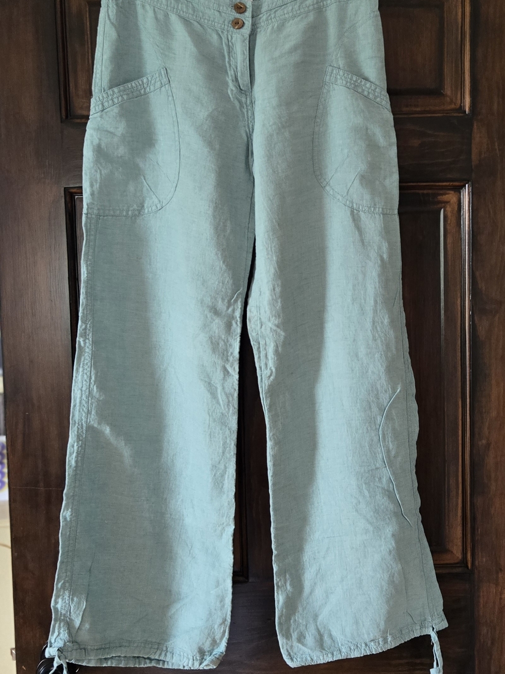 100% Linen Wide-Leg Olive Green Pants